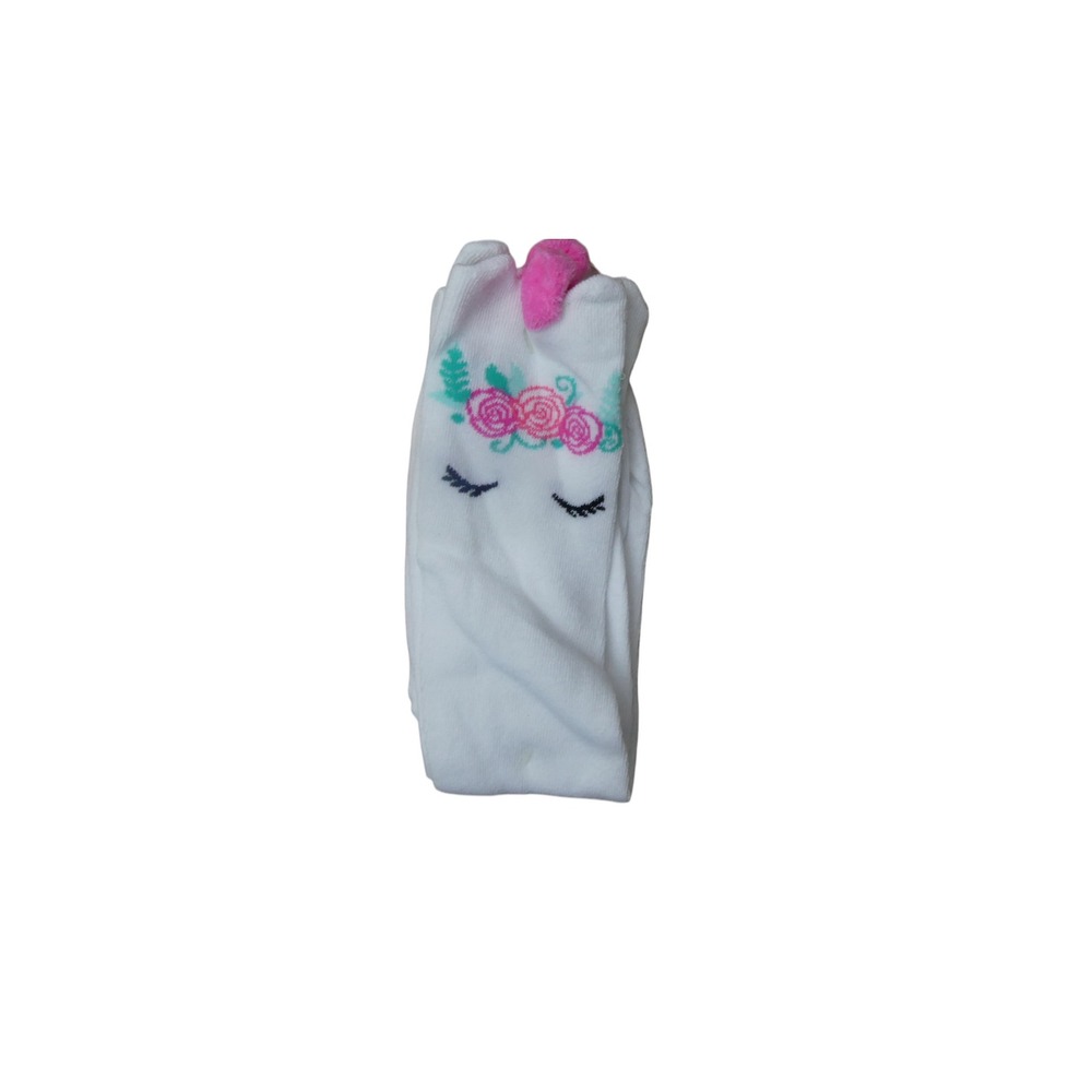CBI Overknee Socks Girls One Size White NWT Unicorn Floral Gripper Non-Slip